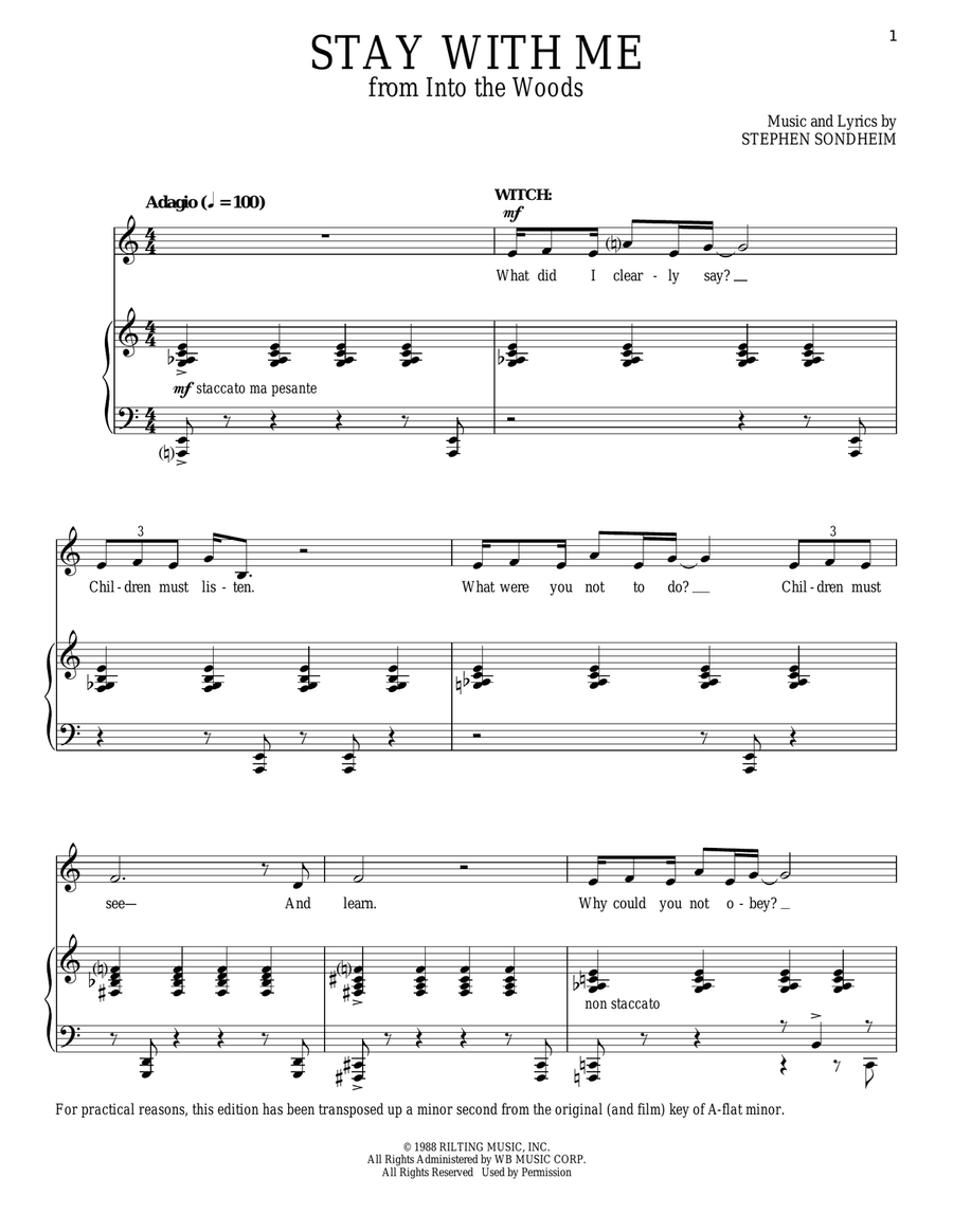 Stay With Me (from Into The Woods) Piano, Vocal scores gallery preview page 1