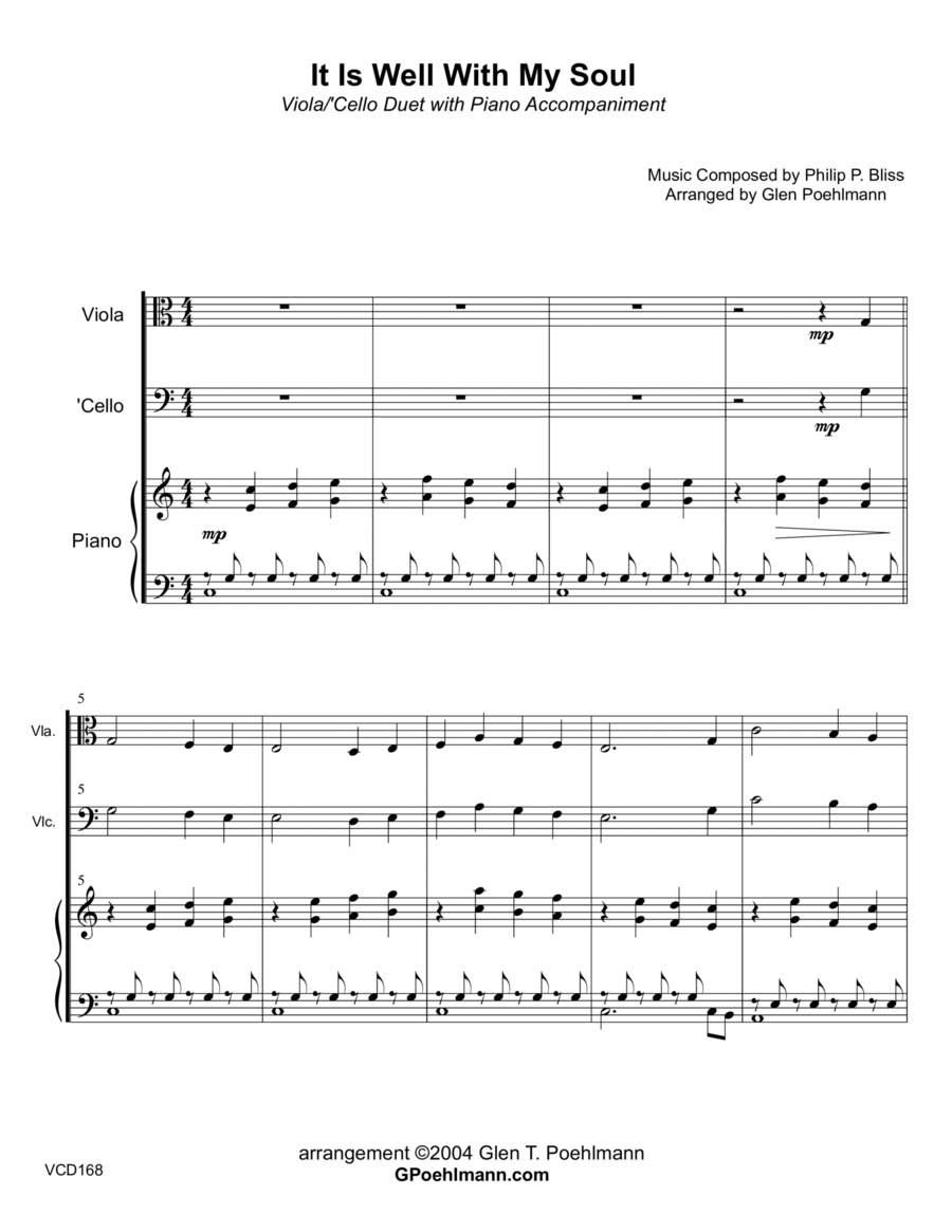 IT IS WELL WITH MY SOUL - VIOLA & CELLO Duet with Piano Accompaniment String Duet scores gallery preview page 1