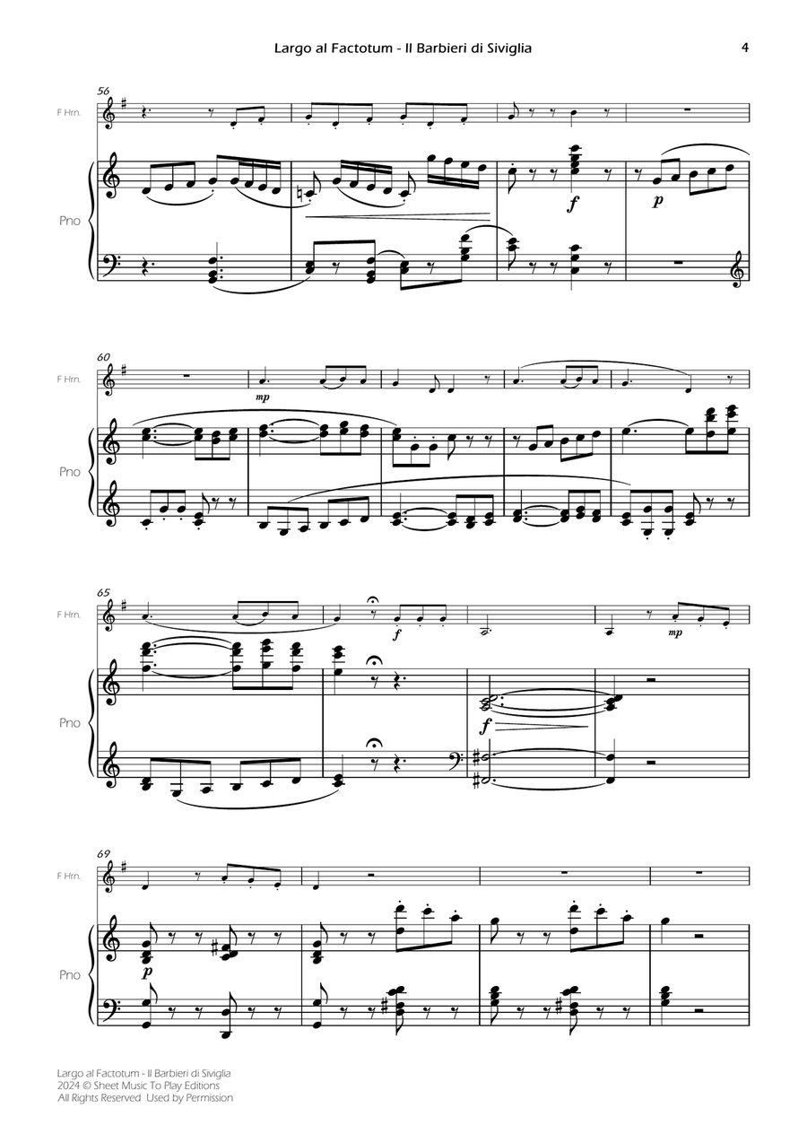 Largo al Factotum - French Horn and Piano (Full Score and Parts) Piano scores gallery preview page 6