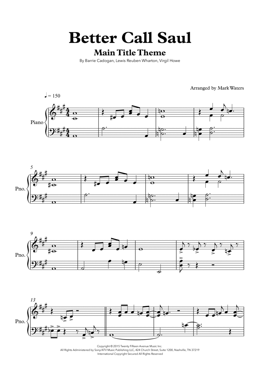 Better Call Saul Main Title Theme Piano Solo scores gallery preview page 1