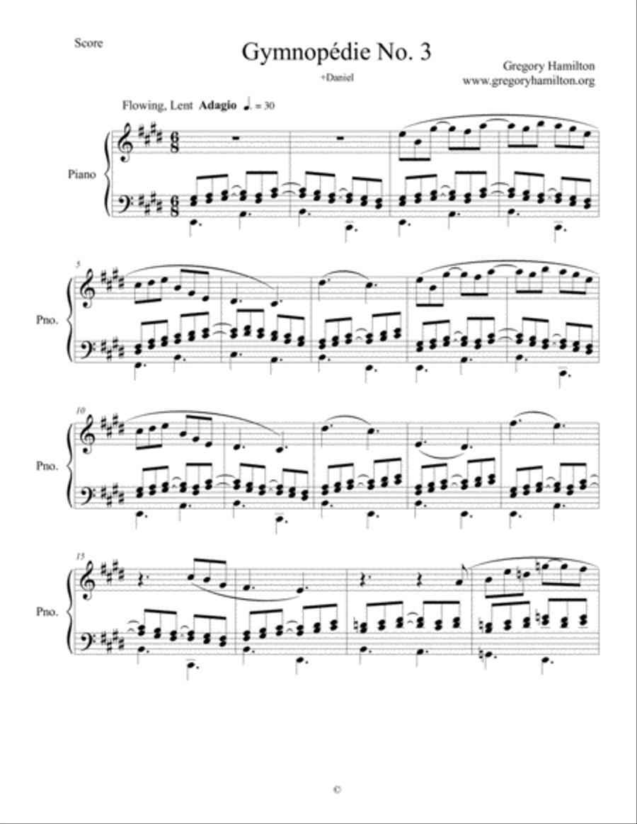 Gymnopédie No. 3 by Gregory Hamilton by Gregory Hamilton Piano Solo - Digital Sheet Music