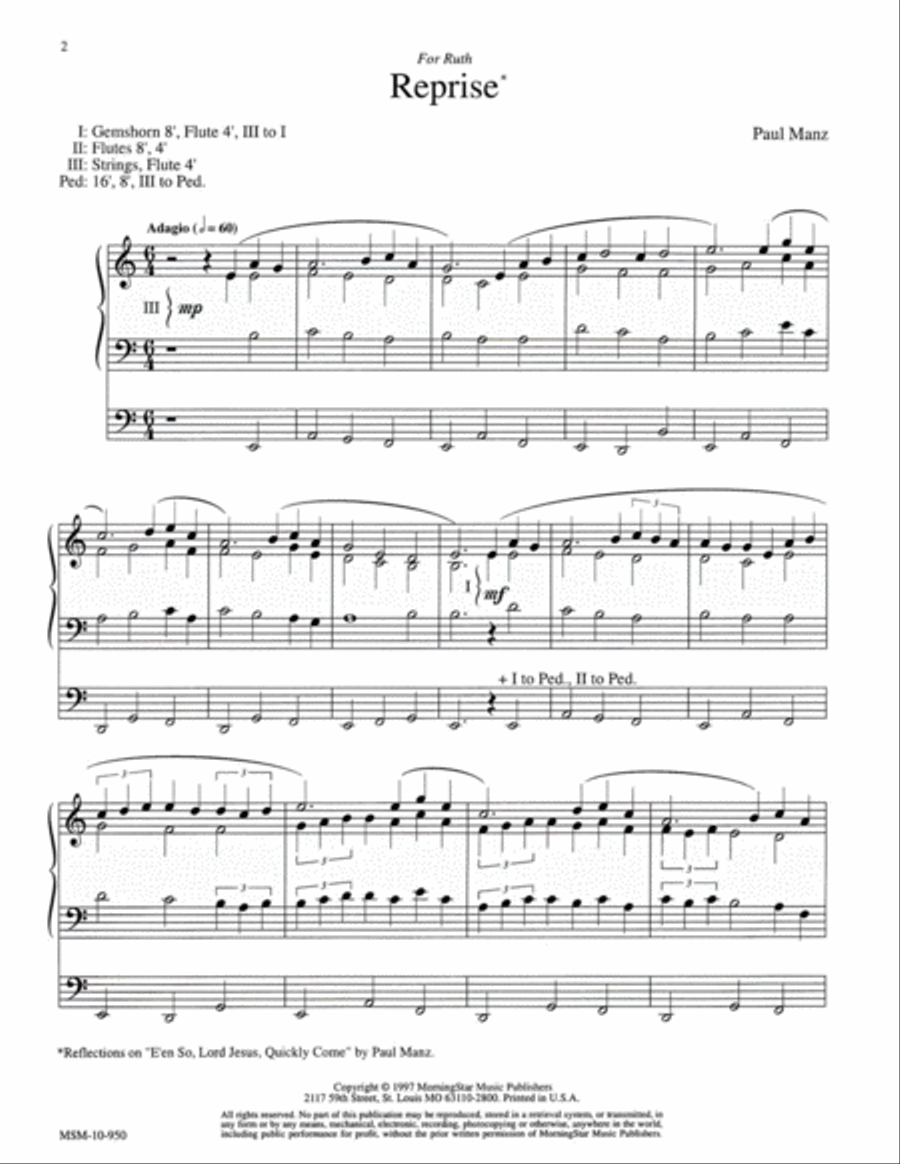 Reprise (Reflections on E'en So, Lord Jesus) Organ Solo Organ scores gallery preview page 2