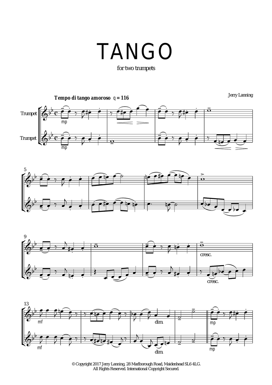 Tango for two trumpets Tango for two trumpets Trumpet Duet scores gallery preview page 1