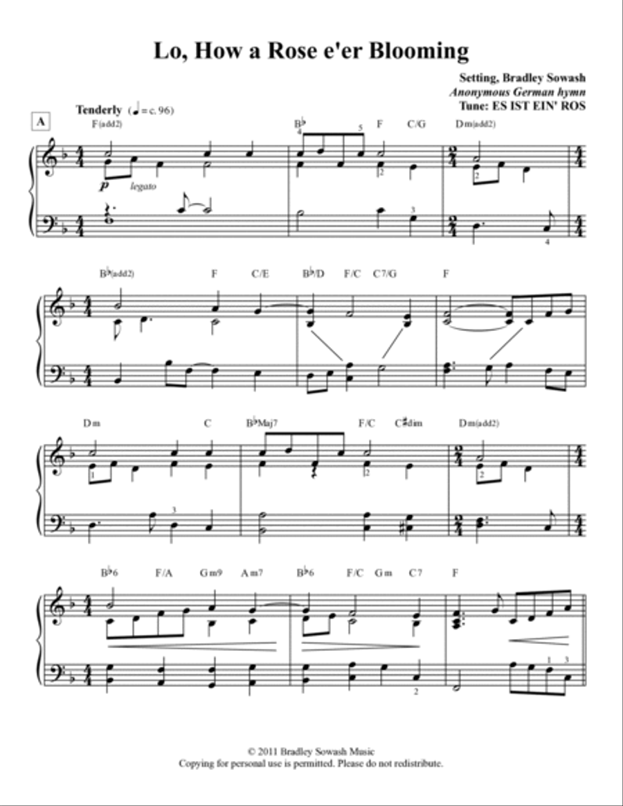 Lo, How a Rose e'er Blooming Piano Solo scores gallery preview page 2
