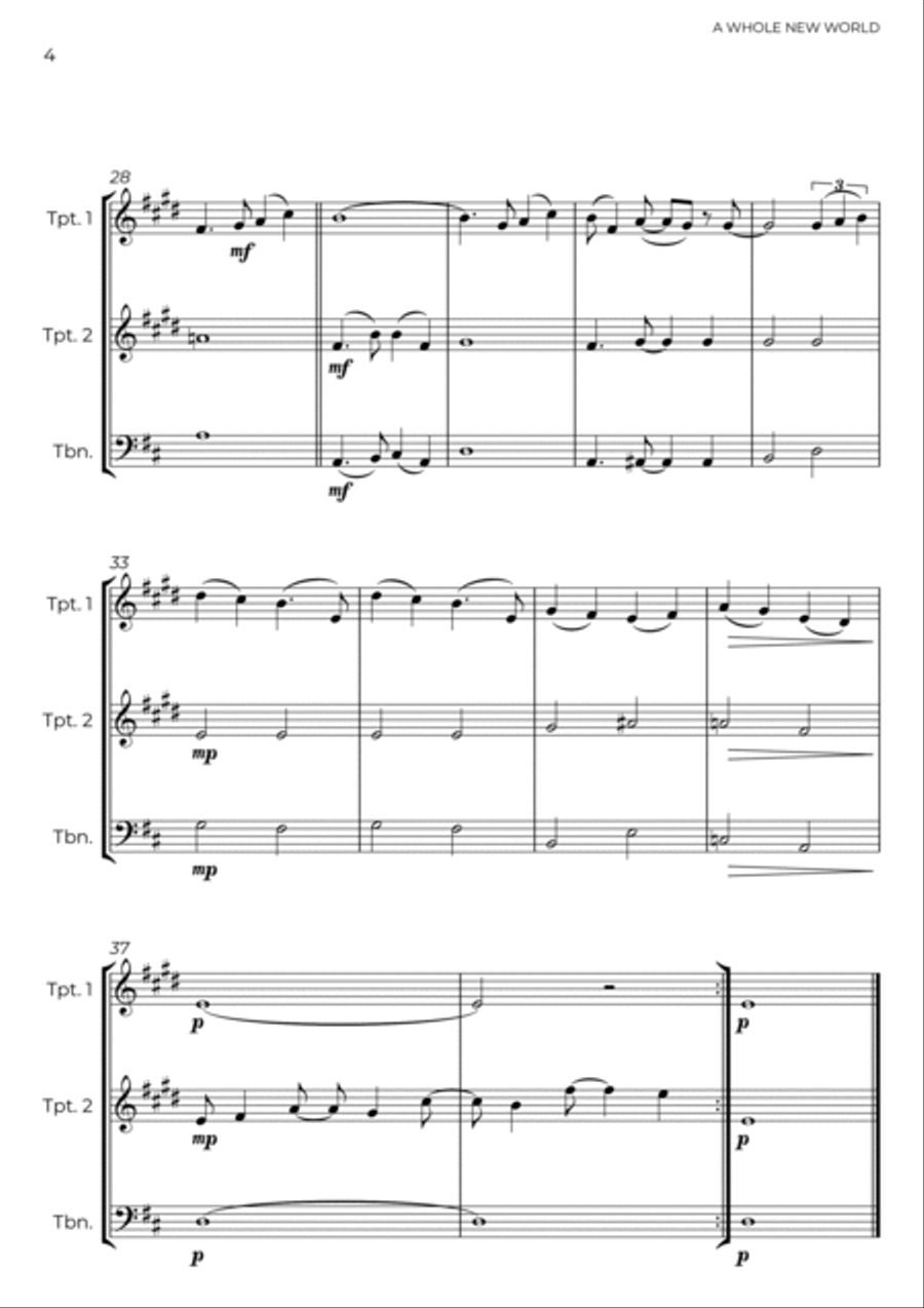 A Whole New World Brass Ensemble scores gallery preview page 4