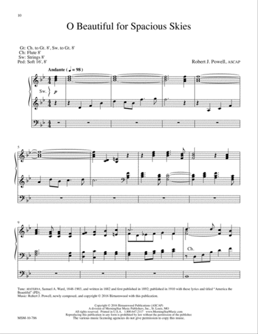 O Beautiful for Spacious Skies (MATERNA) Organ scores gallery preview page 1