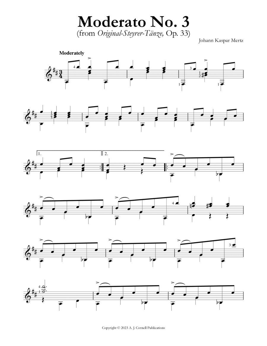Moderato No. 3 (from Original-Steyrer-Tänze, Op. 33) Classical Guitar scores gallery preview page 1