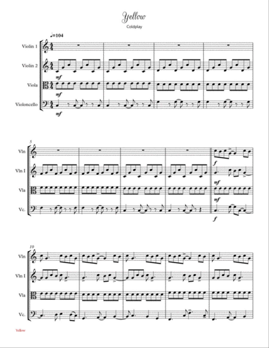 Yellow Yellow String Quartet scores gallery preview page 1