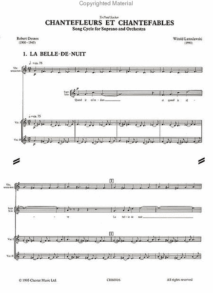 Witold Lutoslawski: Chantefleurs Et Chantefables (Score)
