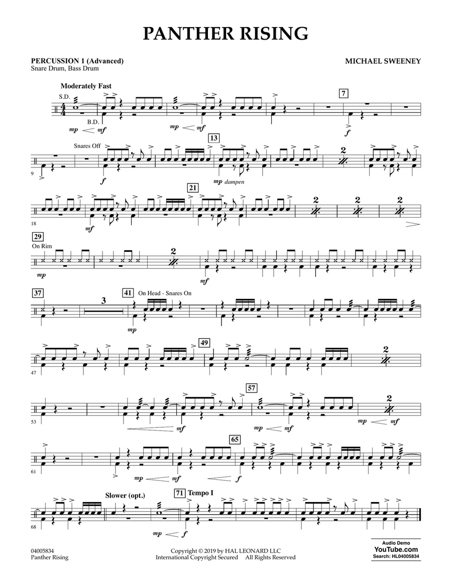 Panther Rising - Percussion 1 (Advanced) Concert Band scores gallery preview page 1