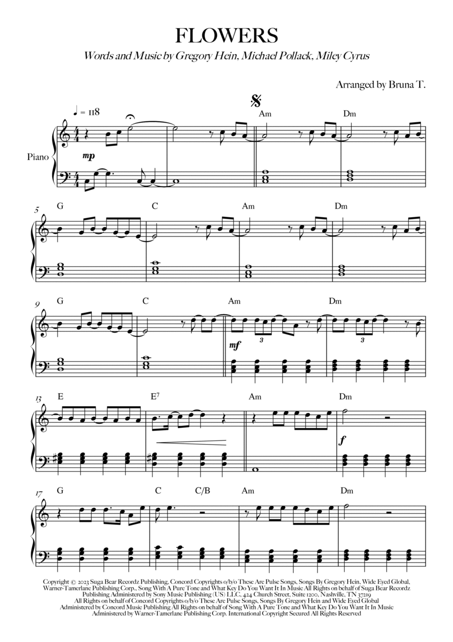 Flowers Flowers Easy Piano scores gallery preview page 1
