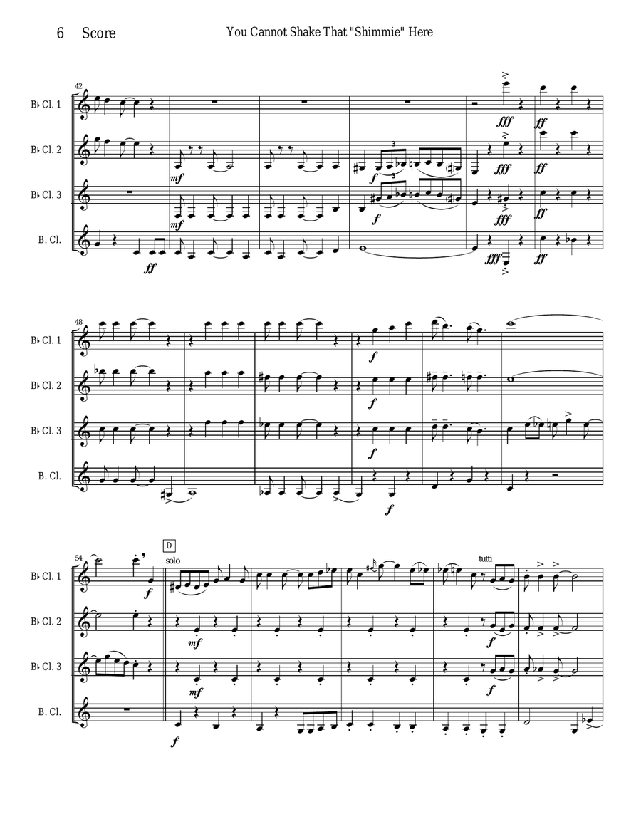 Shimmie for Clarinet Quartet Clarinet Quartet scores gallery preview page 6