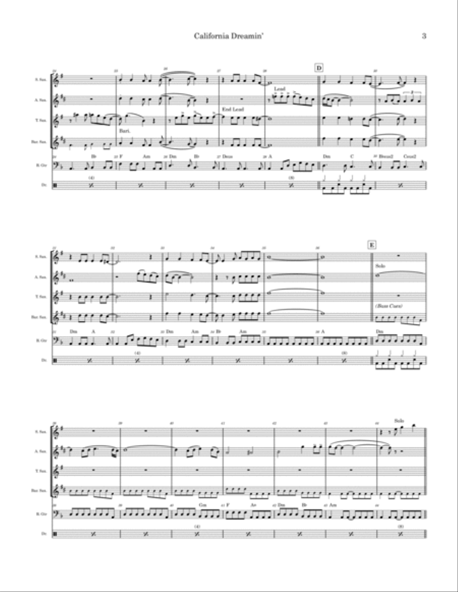 California Dreamin' California Dreamin' Saxophone Quartet scores gallery preview page 3