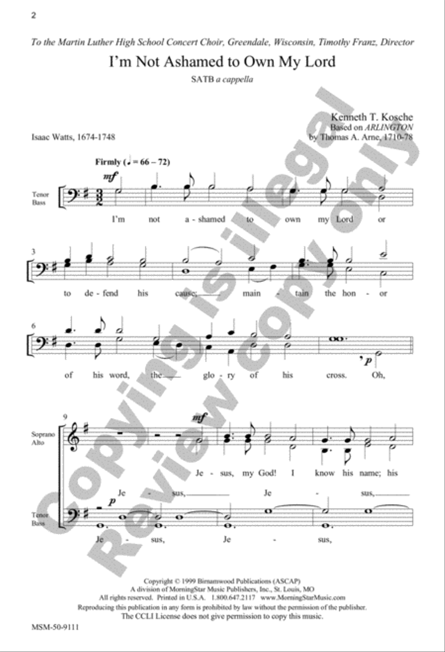 I'm Not Ashamed to Own My Lord 4-Part scores gallery preview page 2