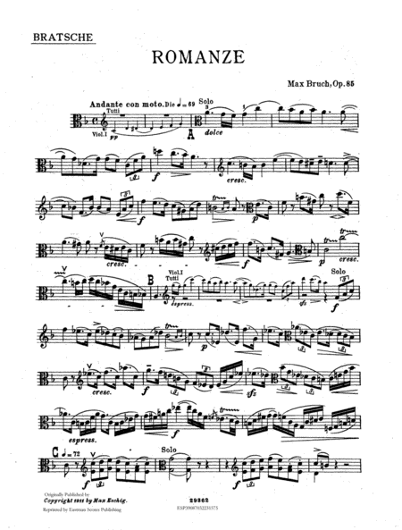 Romanze, fur Viola und Orchester, opus 85