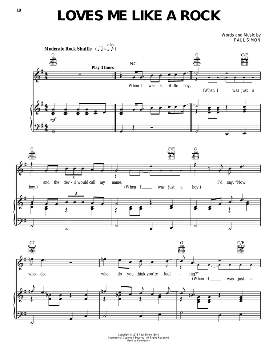 Loves Me Like A Rock Loves Me Like A Rock Piano, Vocal, Guitar scores gallery preview page 1
