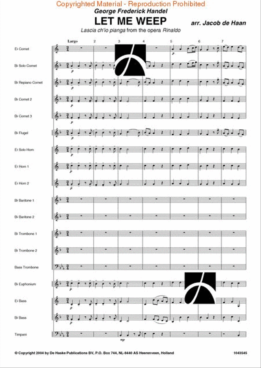 Let Me Weep (Lascia Ch'io Pianga) from the Opera Rinaldo Concert Band scores gallery preview page 2