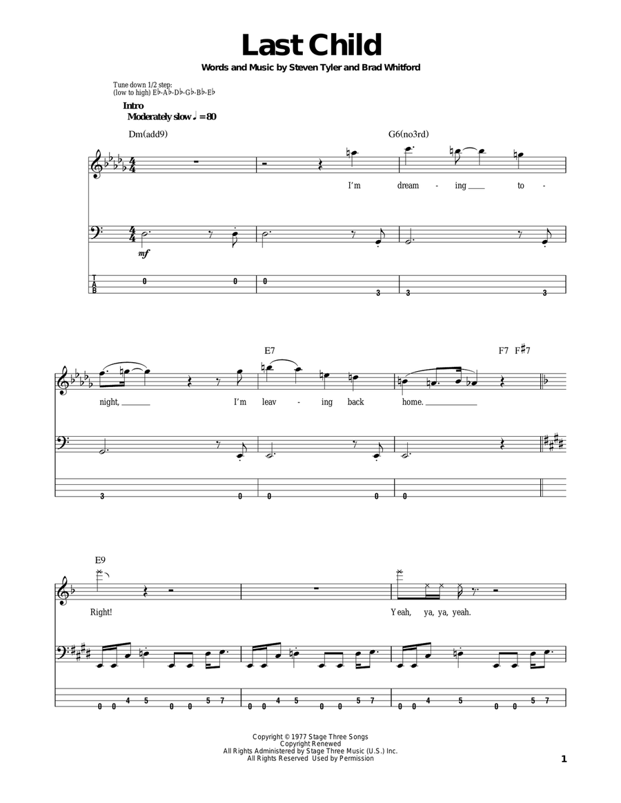 Last Child Bass Guitar Tablature scores gallery preview page 1