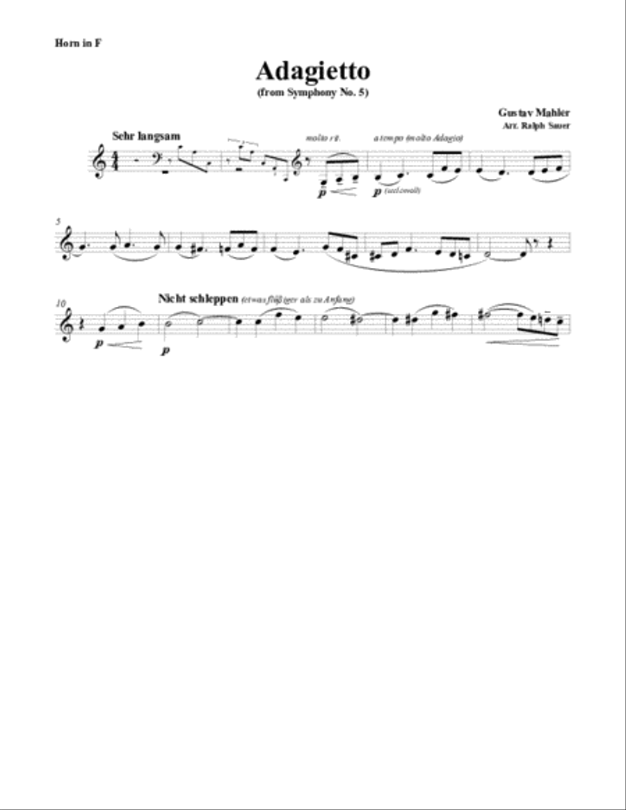 Adagietto from Symphony No. 5 for Horn & Piano Horn scores gallery preview page 2