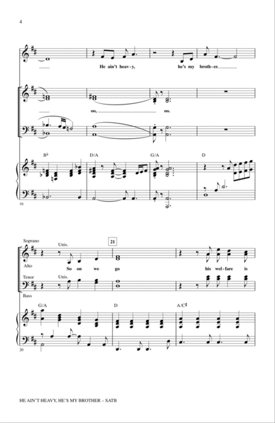 He Ain't Heavy, He's My Brother 4-Part scores gallery preview page 3