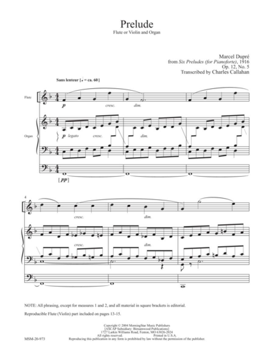 Prelude for Flute or Violin and Organ Flute scores gallery preview page 1
