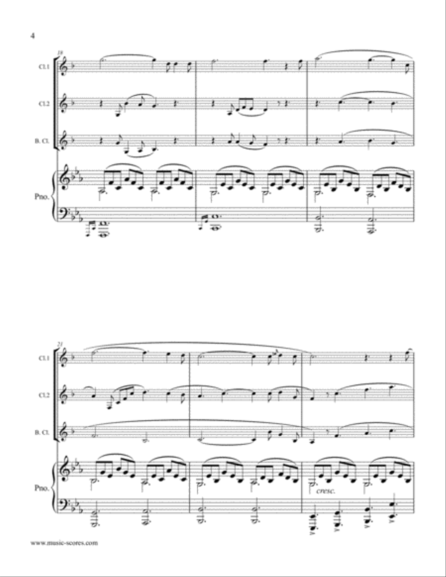 Cantique de Noel; O Holy Night - 2 Clarinets, Bass Clarinet and Piano Bass Clarinet scores gallery preview page 4