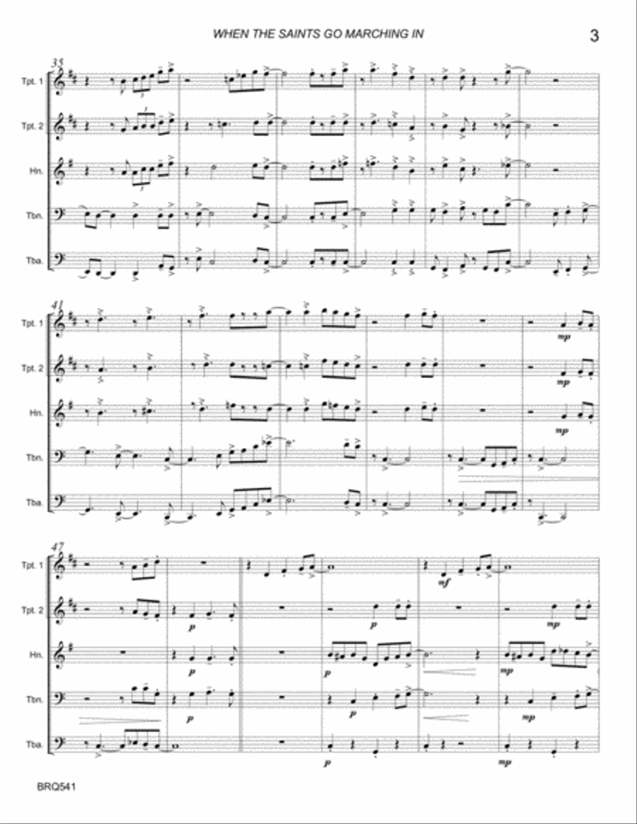 WHEN THE SAINTS GO MARCHING IN for BRASS QUINTET (unaccompanied) Brass Quintet scores gallery preview page 3