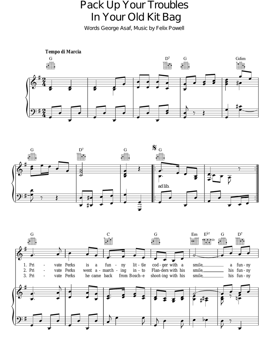 Pack Up Your Troubles (In Your Old Kit Bag) Guitar scores gallery preview page 1