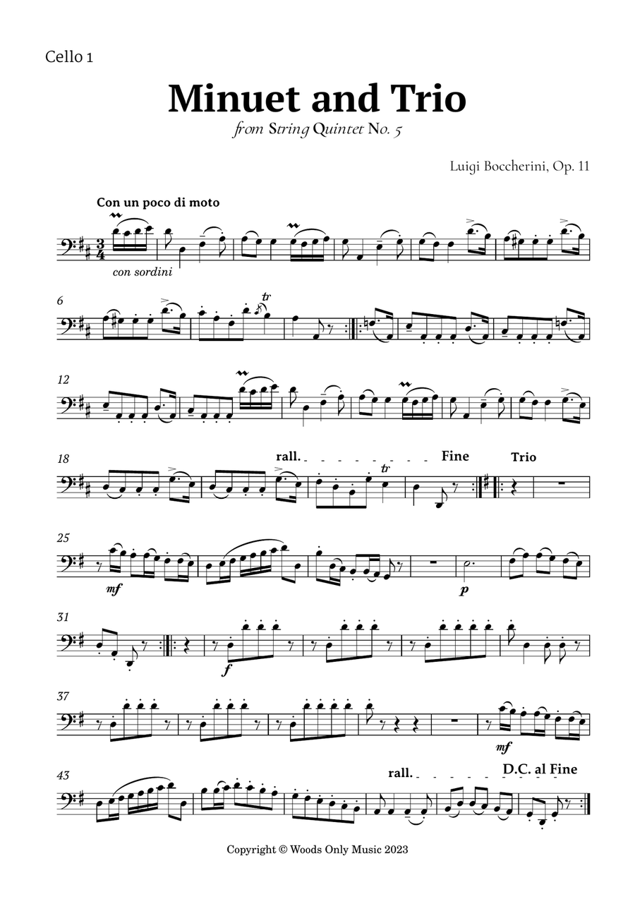 Minuet by Boccherini for Cello Quintet String Quintet scores gallery preview page 5