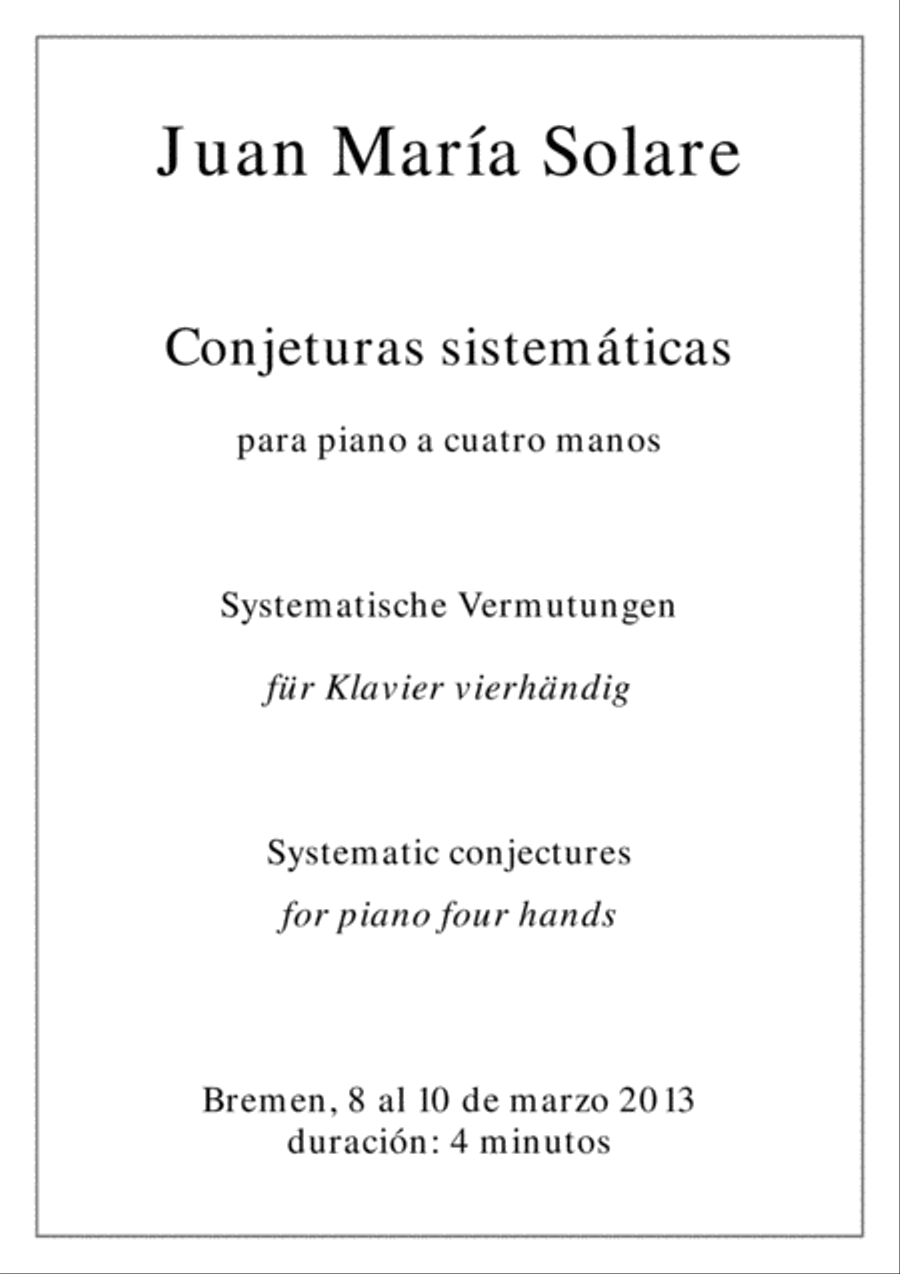 Conjeturas sistemáticas [piano 4 hands] Piano Duet scores gallery preview page 1