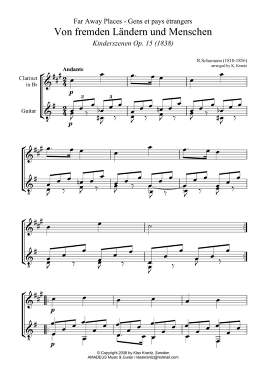 Von fremden Landern / Far Away Places for clarinet in Bb and guitar image number null