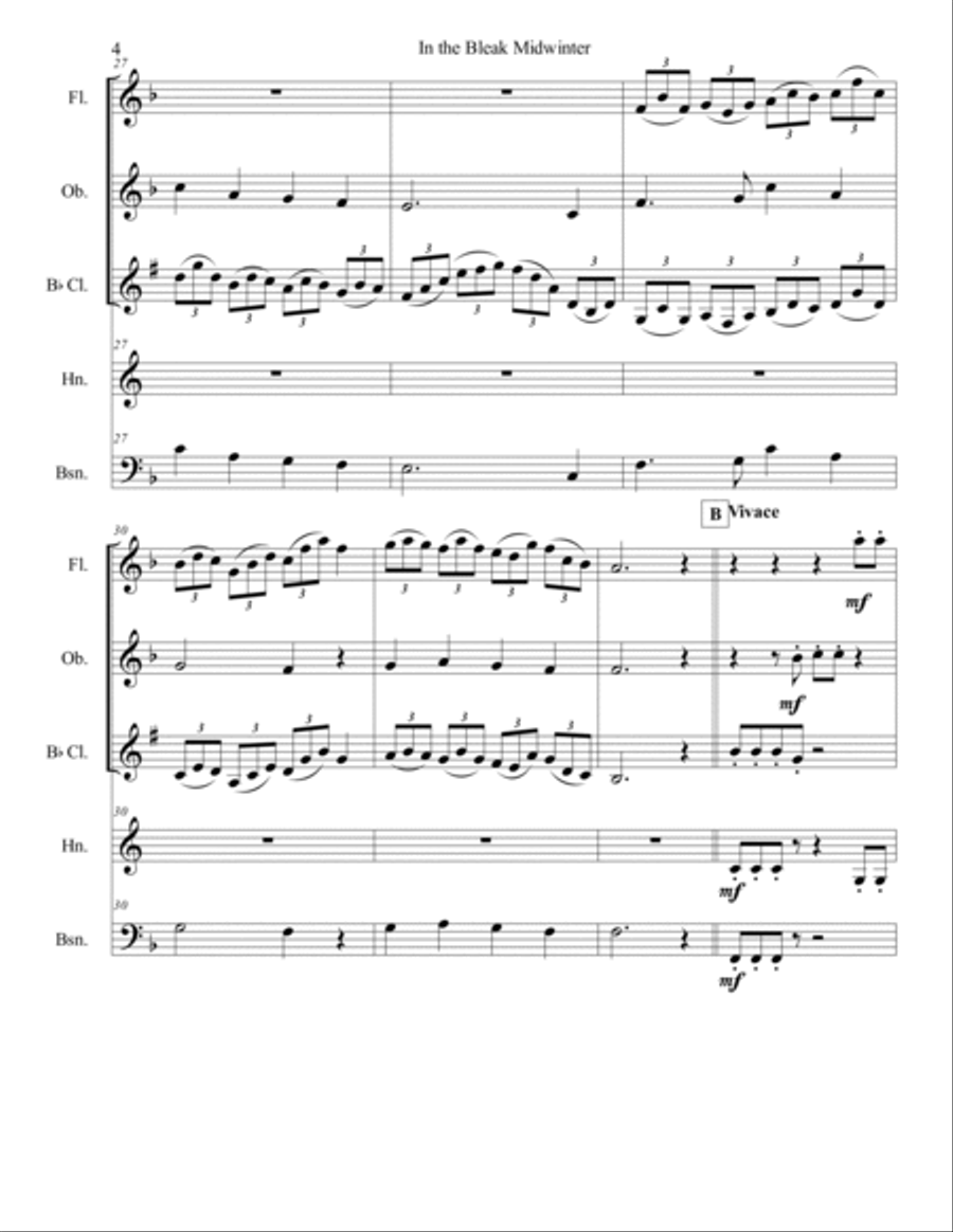 In the Bleak Midwinter Woodwind Quintet scores gallery preview page 4