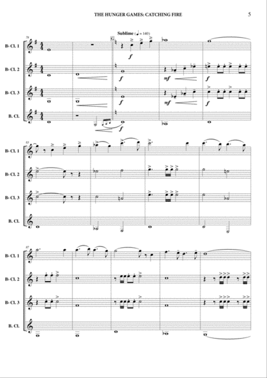 The Hunger Games: Catching Fire Clarinet Quartet scores gallery preview page 6