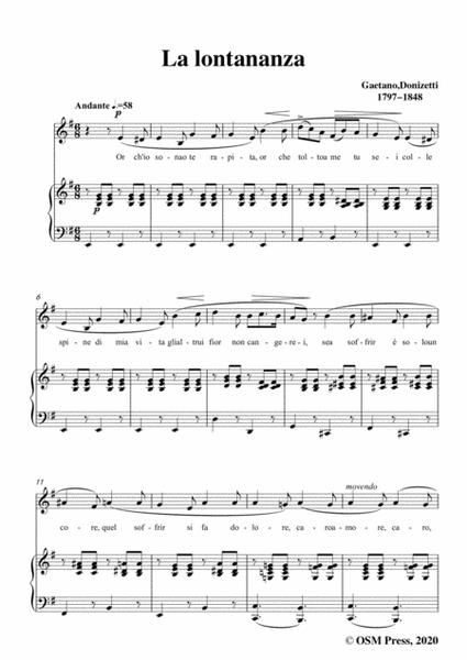 Donizetti-La lontananza,A 559,in e minor,for Voice and Piano image number null