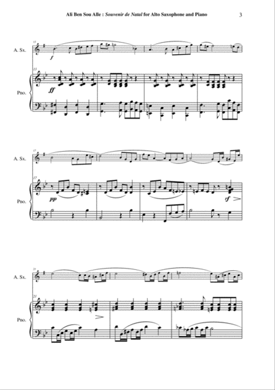 Ali Ben Sou Alle: Souvenir de Natal for alto saxophone and piano Alto Saxophone scores gallery preview page 3