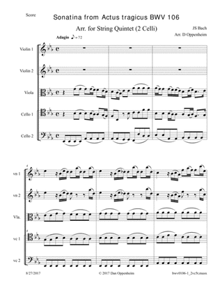 Bach: Sonatina from Actus tragicus; Cantata BWV 106 arr. for 2-Celli String Quintet