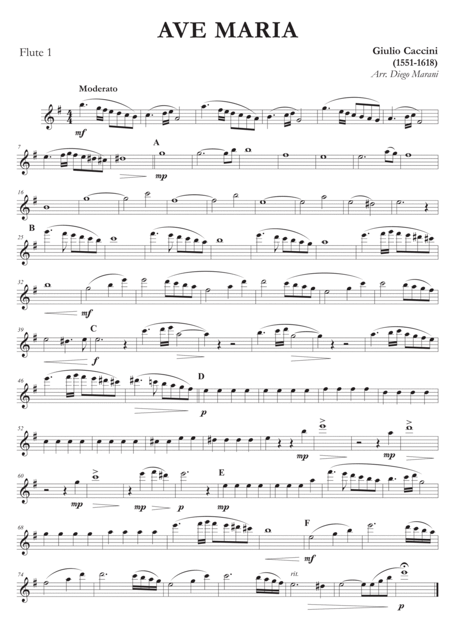 Ave Maria by Caccini-Vavilov for Flute Quartet Flute Quartet scores gallery preview page 1