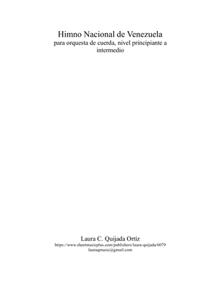 Book cover for Himno Nacional de Venezuela/Venezuelan National Anthem, for string orchestra. SCORE & PARTS.