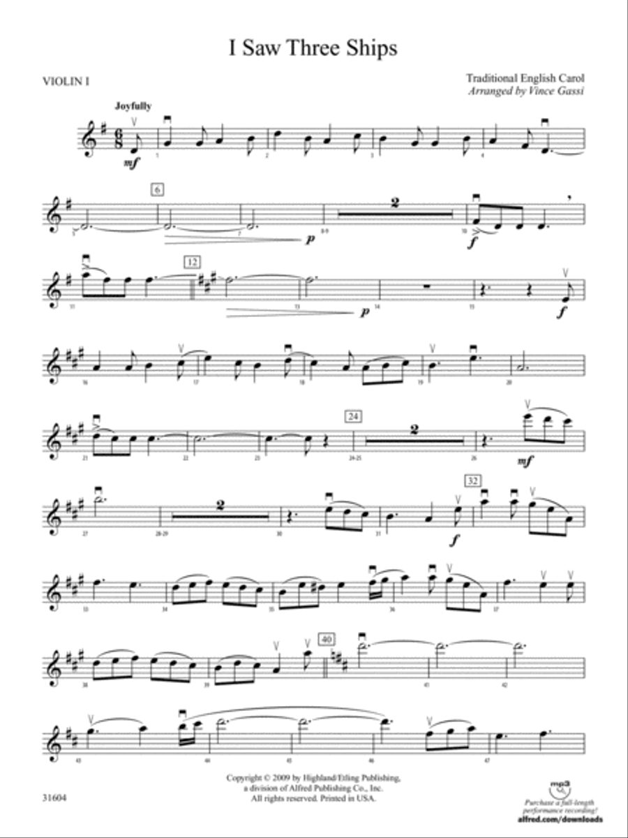 I Saw Three Ships: 1st Violin String Orchestra scores gallery preview page 1