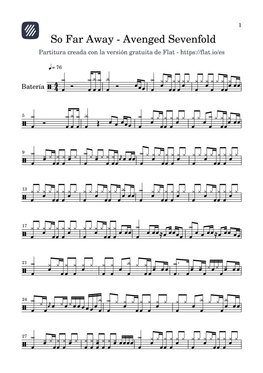 So Far Away Drum Set scores gallery preview page 1