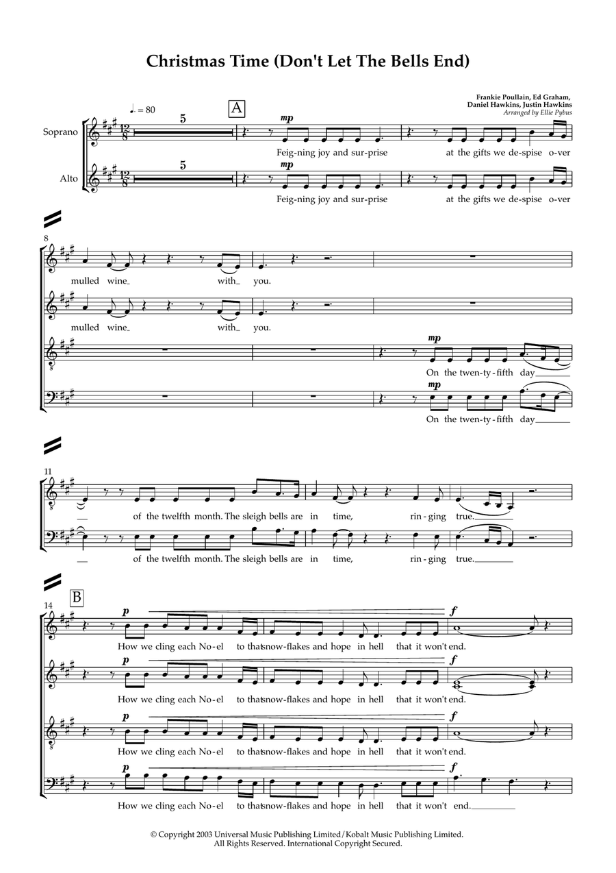 Christmas Time (don't Let The Bells End) 4-Part scores gallery preview page 1