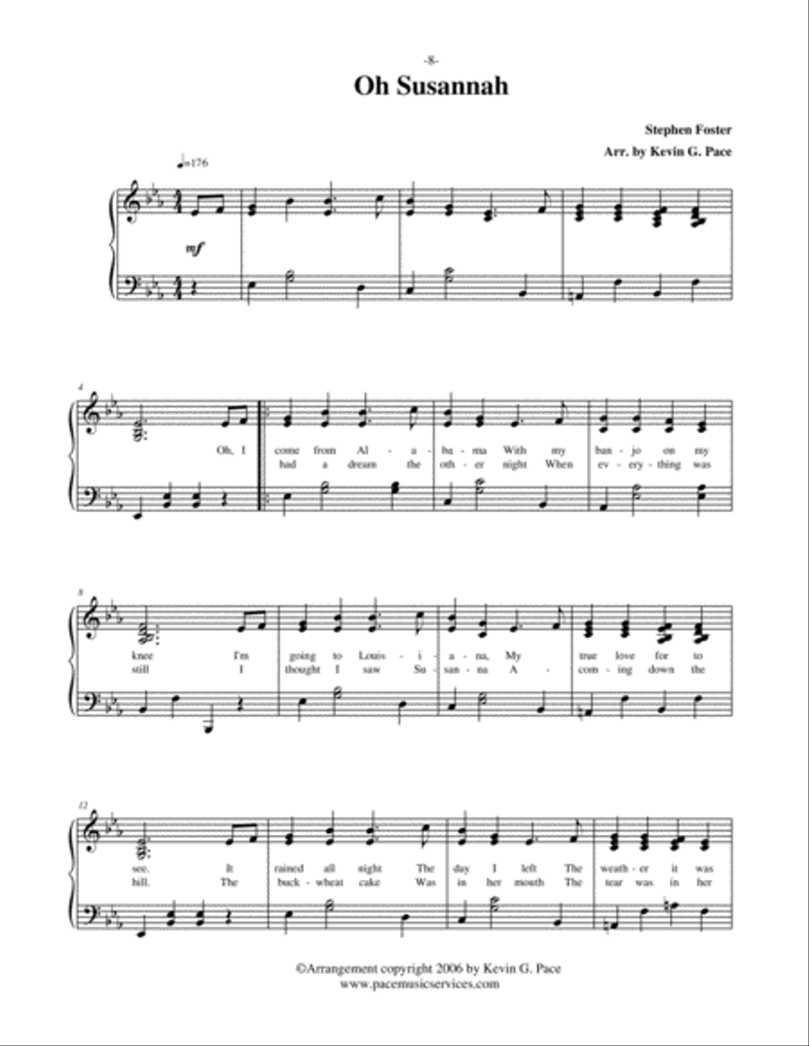 Oh Susannah - vocal solo with piano accompaniment or piano solo Unison Choir scores gallery preview page 2