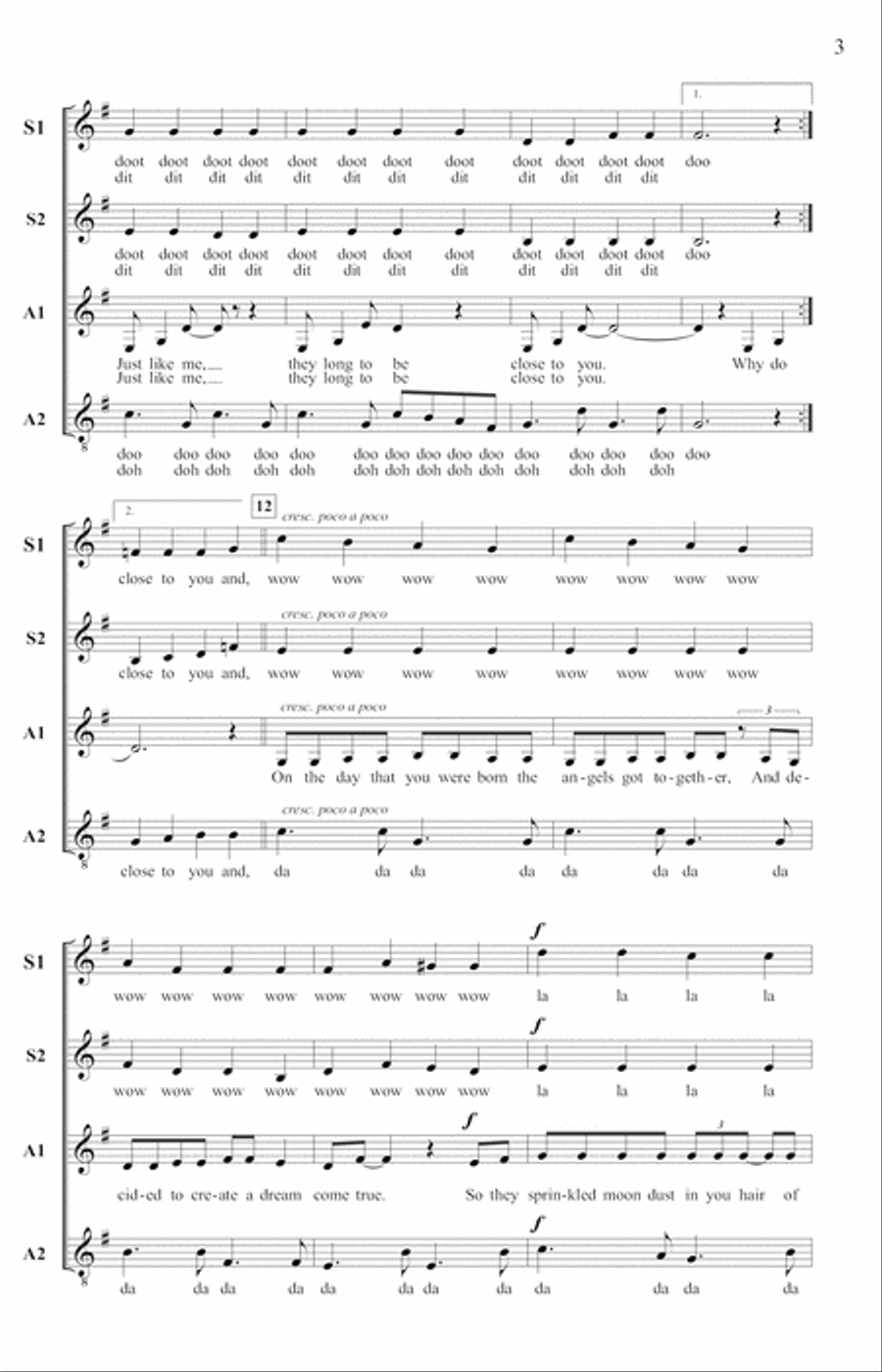 (They Long To Be) Close To You (arr. Deke Sharon) SSA scores gallery preview page 2