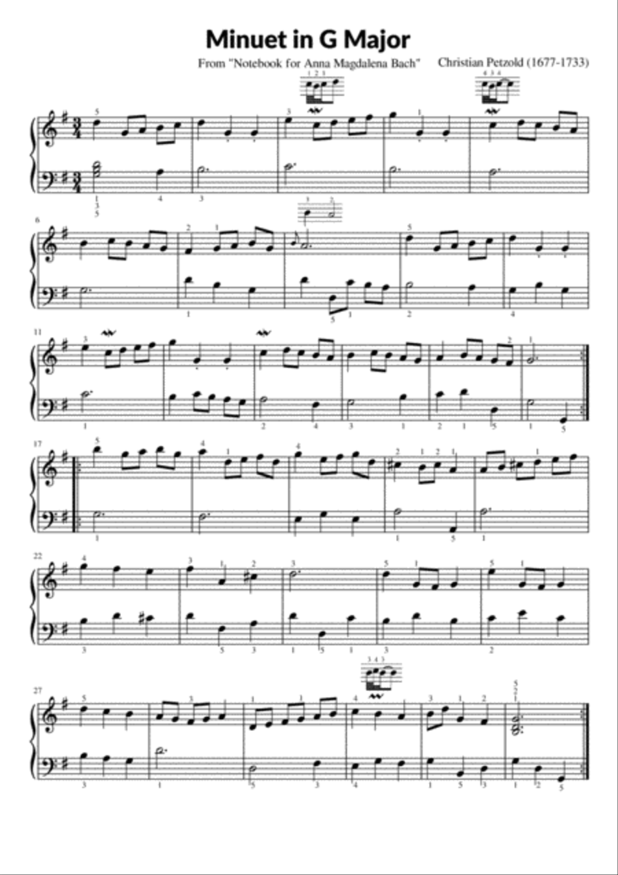 Minuet in G Major - Johann Sebastian Bach Minuet in G Major - Johann Sebastian Bach Easy Piano scores gallery preview page 1
