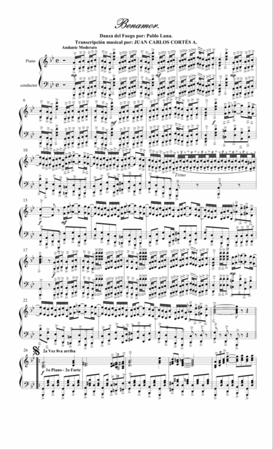 Benamor - Danza del Fuego. Por Pablo Luna Carné Piano Solo scores gallery preview page 1