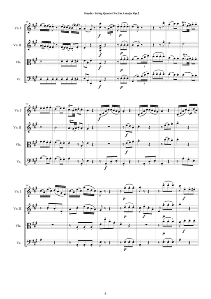 Haydn - String Quartet No.1 in A major Op.2 - Complete Score and Parts image number null