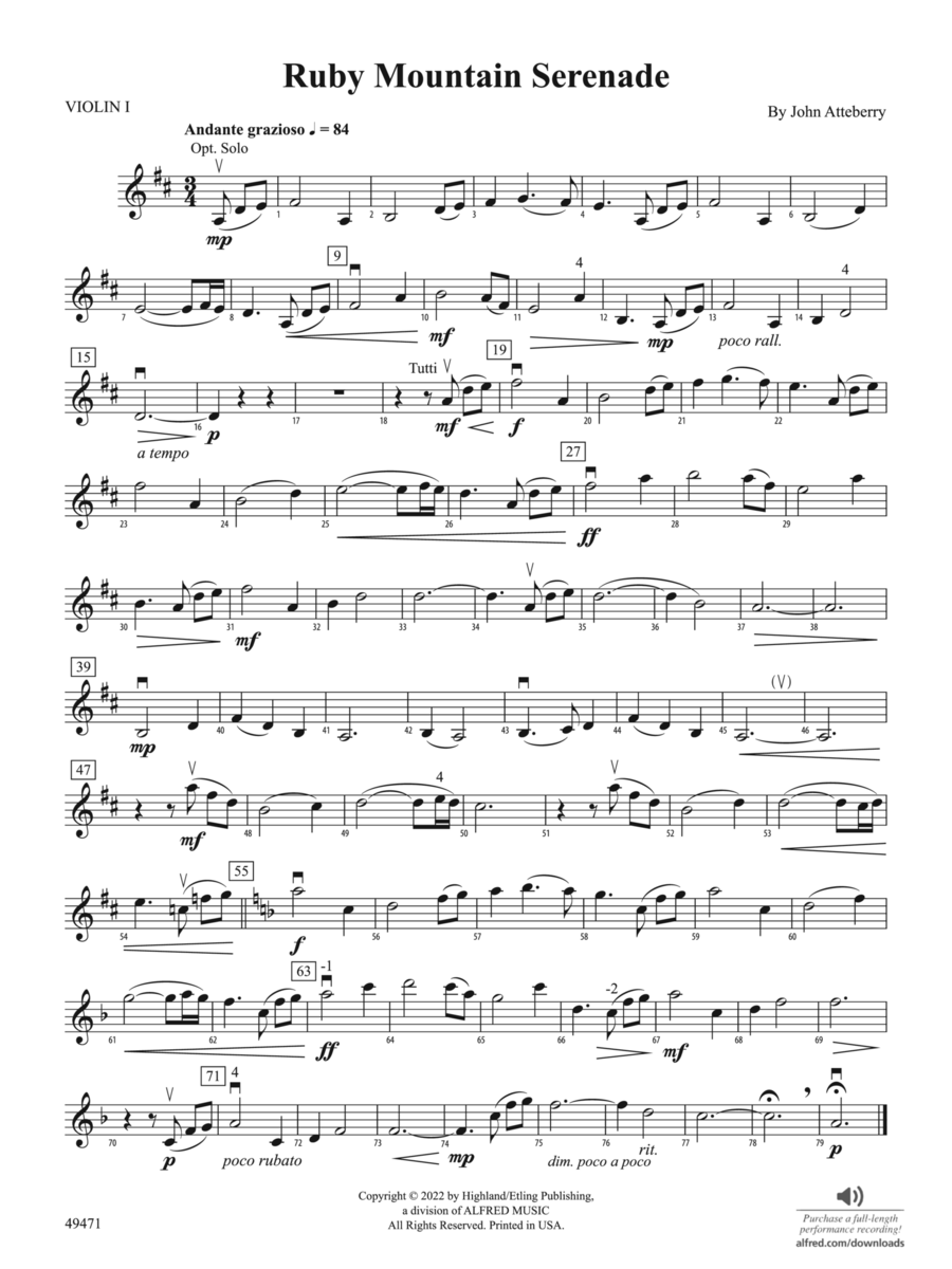 Ruby Mountain Serenade: 1st Violin