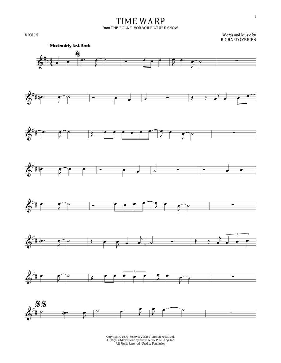 Time Warp Violin Solo scores gallery preview page 1