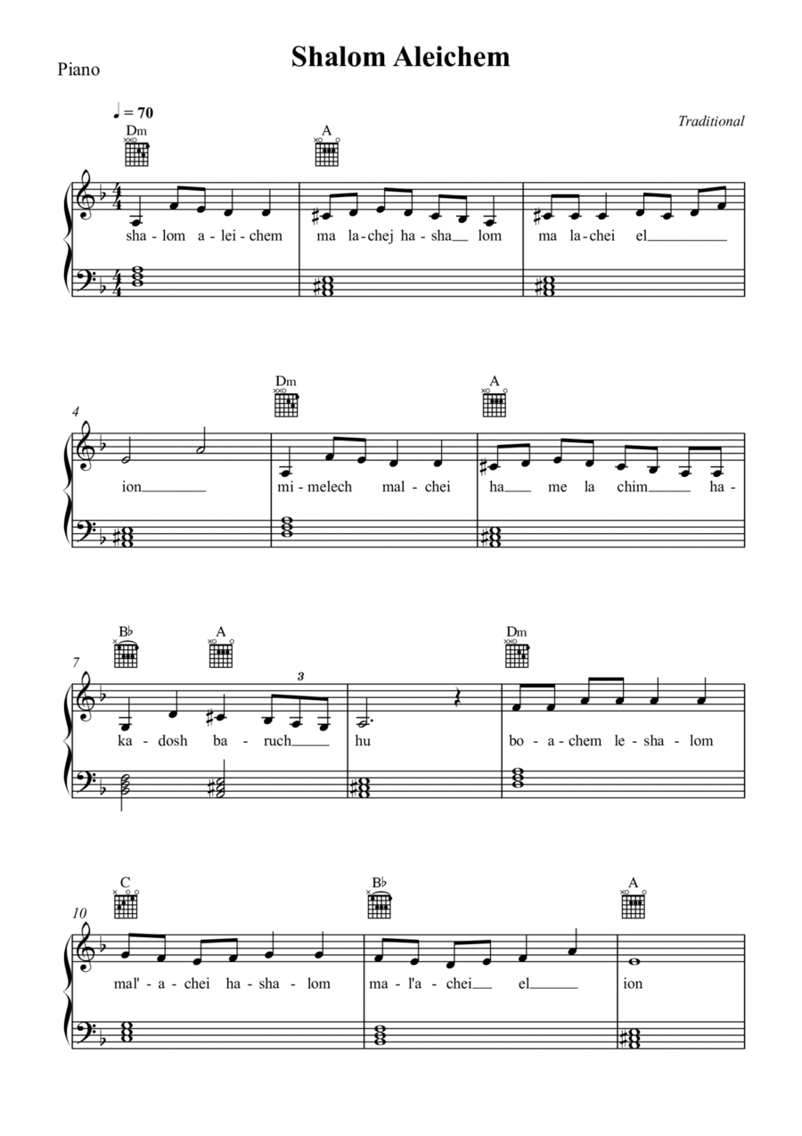 Shalom Aleichem Shalom Aleichem Piano Solo scores gallery preview page 1