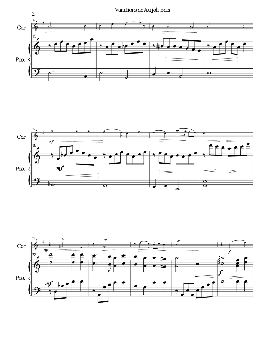 Variations on au Joli Bois for cor anglais and piano English Horn scores gallery preview page 2